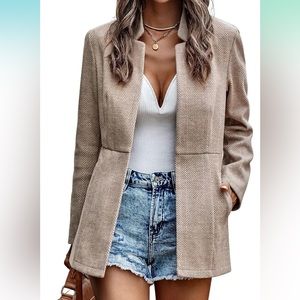 Women's Casual Business Open Front Long Sleeve Notch Lapel Office Blazer Jacket